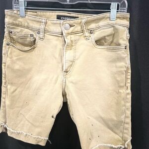 Express Men’s Khaki Distressed Denim Shorts